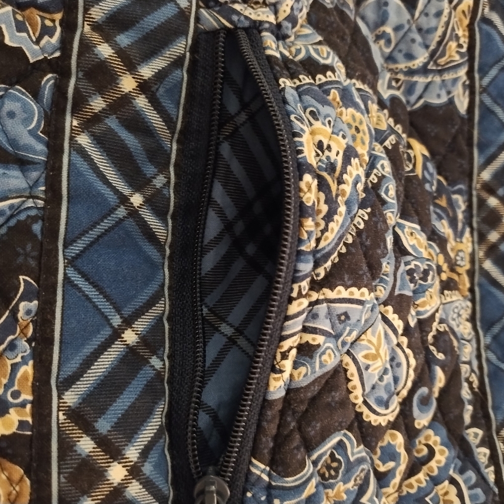 Vera Bradley Drawstring Backpack Blue Floral and Plaid Pattern - Picture 5 of 16